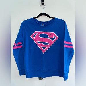 Superman Girls Crew Neck Sweatshirt; Blue, Pink & White